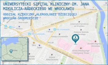 ODDZIAŁ KLINICZNY ALERGOLOGII DZIECIĘCEJ - UNIWERSYTECKI SZPITAL KLINICZNY IM. JANA MIKULICZA-RADECKIEGO WE WROCŁAWIU - UL. TYTUSA CHAŁUBIŃSKIEGO 2-2A,  WROCŁAW-ŚRÓDMIEŚCIE