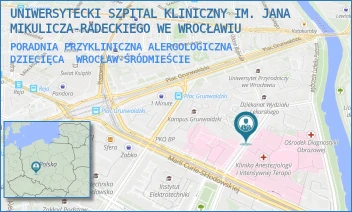 PORADNIA PRZYKLINICZNA ALERGOLOGICZNA DZIECIĘCA - UNIWERSYTECKI SZPITAL KLINICZNY IM. JANA MIKULICZA-RADECKIEGO WE WROCŁAWIU - UL. TYTUSA CHAŁUBIŃSKIEGO 2-2A,  WROCŁAW-ŚRÓDMIEŚCIE
