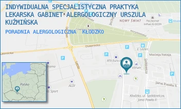 PORADNIA ALERGOLOGICZNA - INDYWIDUALNA SPECJALISTYCZNA PRAKTYKA LEKARSKA GABINET ALERGOLOGICZNY URSZULA KUŹMIŃSKA - UL. WIOSENNA 26, KŁODZKO