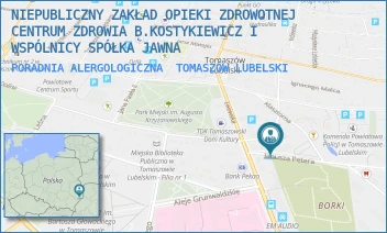 PORADNIA ALERGOLOGICZNA - NIEPUBLICZNY ZAKŁAD OPIEKI ZDROWOTNEJ CENTRUM ZDROWIA B.KOSTYKIEWICZ I WSPÓLNICY SPÓŁKA JAWNA - PETERA 3,  TOMASZÓW LUBELSKI