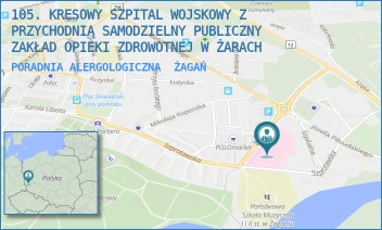PORADNIA ALERGOLOGICZNA - 105. KRESOWY SZPITAL WOJSKOWY Z PRZYCHODNIĄ SAMODZIELNY PUBLICZNY ZAKŁAD OPIEKI ZDROWOTNEJ W ŻARACH - UL. ŻELAZNA 1A,  ŻAGAŃ