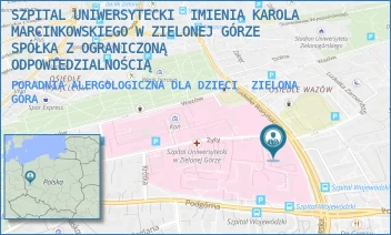PORADNIA ALERGOLOGICZNA DLA DZIECI - SZPITAL UNIWERSYTECKI  IMIENIA KAROLA MARCINKOWSKIEGO W ZIELONEJ GÓRZE SPÓŁKA Z OGRANICZONĄ ODPOWIEDZIALNOŚCIĄ - UL. LUDWIKA WARYŃSKIEGO 2,  ZIELONA GÓRA