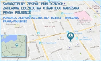 PORADNIA ALERGOLOGICZNA DLA DZIECI - SAMODZIELNY ZESPÓŁ PUBLICZNYCH ZAKŁADÓW LECZNICTWA OTWARTEGO WARSZAWA PRAGA POŁUDNIE - SASKA 61,  WARSZAWA PRAGA-POŁUDNIE