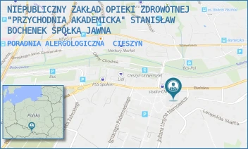 PORADNIA ALERGOLOGICZNA - NIEPUBLICZNY ZAKŁAD OPIEKI ZDROWOTNEJ "PRZYCHODNIA AKADEMICKA" STANISŁAW BOCHENEK SPÓŁKA JAWNA - BIELSKA 68,  CIESZYN