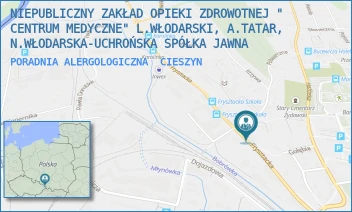 PORADNIA ALERGOLOGICZNA - NIEPUBLICZNY ZAKŁAD OPIEKI ZDROWOTNEJ " CENTRUM MEDYCZNE" L.WŁODARSKI, A.TATAR, N.WŁODARSKA-UCHROŃSKA SPÓŁKA JAWNA - UL. FRYSZTACKA 20,  CIESZYN